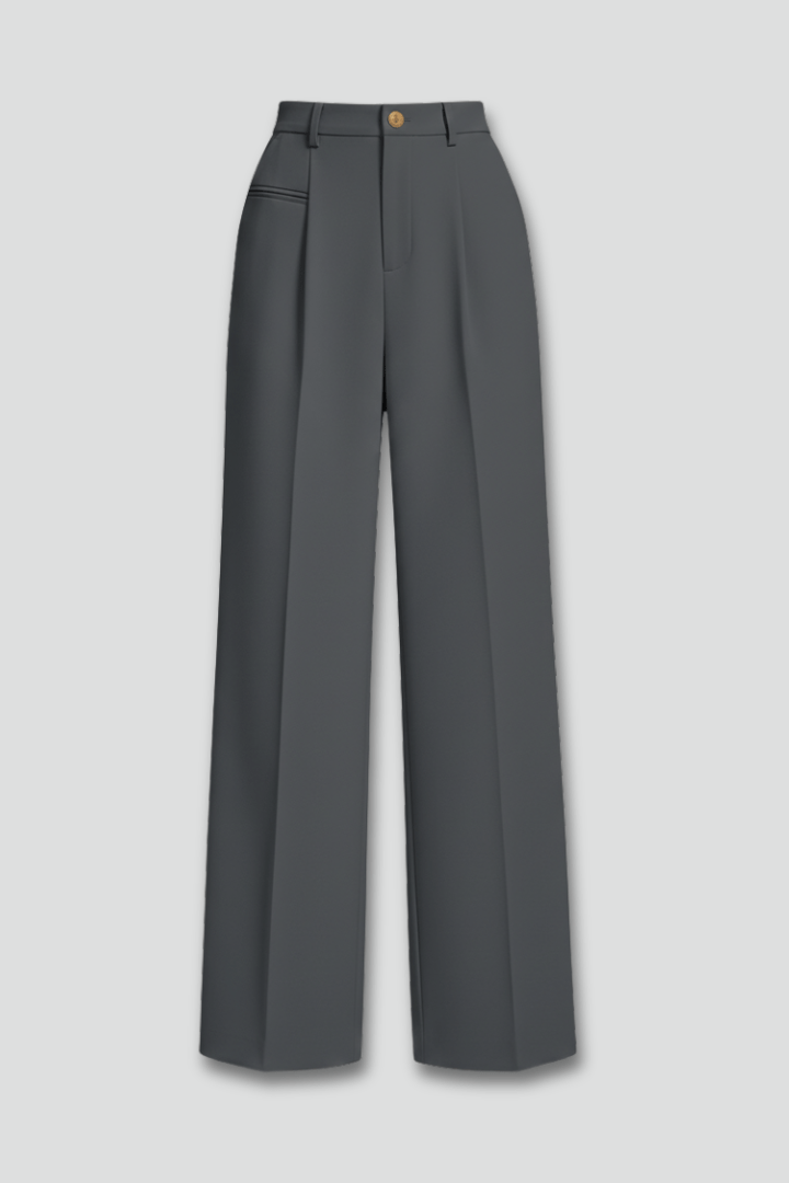 Women’s Elegant Palazzo Trousers with Front Pleats and Pockets