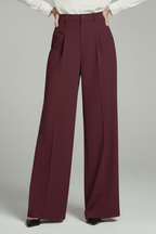 Women’s Elegant Palazzo Trousers with Front Pleats and Pockets Burgundy