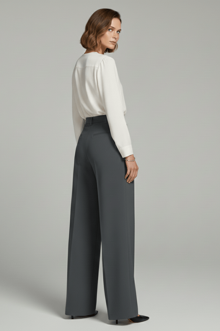 Women’s Elegant Palazzo Trousers with Front Pleats and Pockets