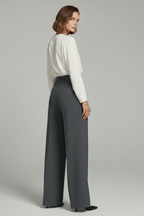 Women’s Elegant Palazzo Trousers with Front Pleats and Pockets