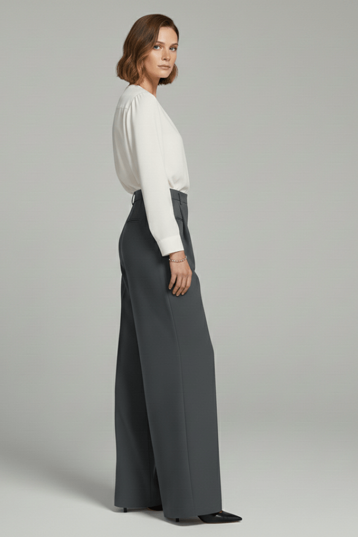 Women’s Elegant Palazzo Trousers with Front Pleats and Pockets