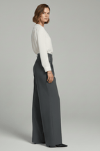 Women’s Elegant Palazzo Trousers with Front Pleats and Pockets