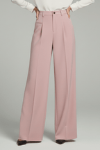 Women’s Elegant Palazzo Trousers with Front Pleats and Pockets Pink