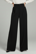 Women’s Elegant Palazzo Trousers with Front Pleats and Pockets Black