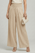 Women’s High Waist Palazzo Trousers with Pleats for Summer Style Khaki