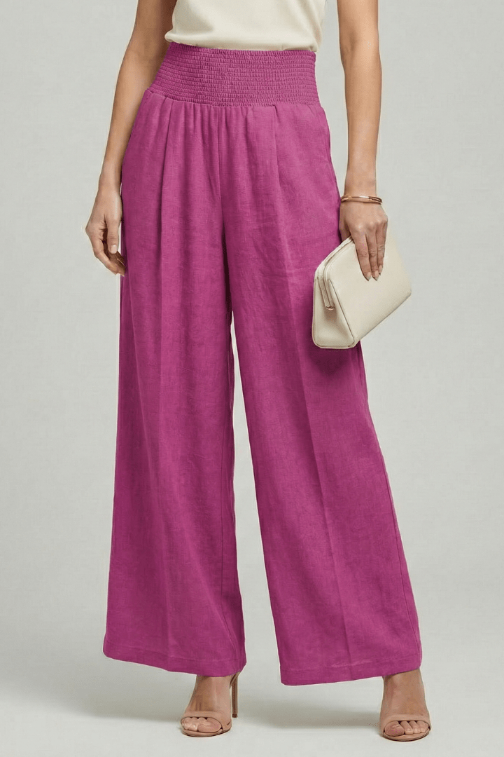 Women’s High Waist Palazzo Trousers with Pleats for Summer Style Pink