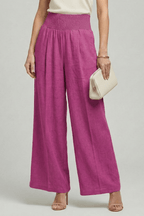 Women’s High Waist Palazzo Trousers with Pleats for Summer Style Pink