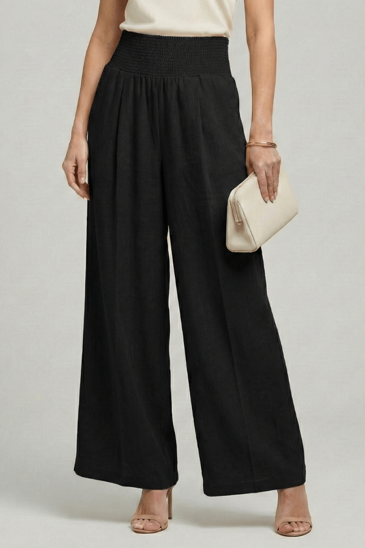Women’s High Waist Palazzo Trousers with Pleats for Summer Style Black