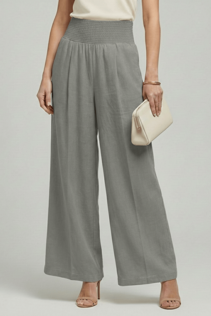 Women’s High Waist Palazzo Trousers with Pleats for Summer Style Grey