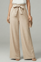 Women’s Relaxed Palazzo Trousers with Tie Belt and Wide Legs Apricot