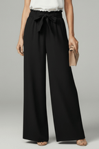 Women’s Relaxed Palazzo Trousers with Tie Belt and Wide Legs Black