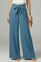 Women’s Relaxed Palazzo Trousers with Tie Belt and Wide Legs Blue