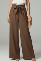 Women’s Relaxed Palazzo Trousers with Tie Belt and Wide Legs Brown