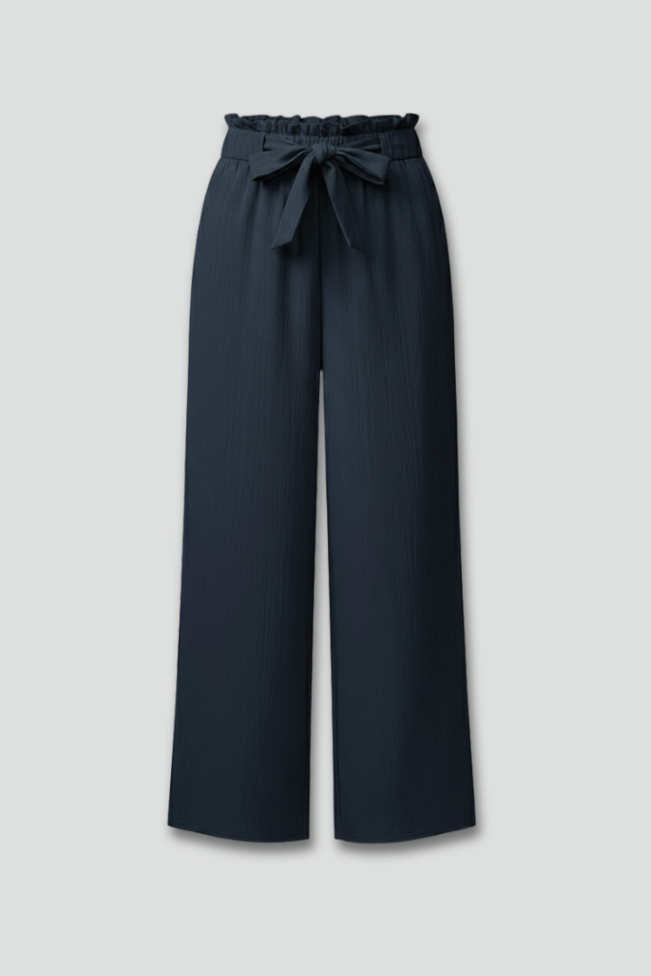 Women’s Relaxed Palazzo Trousers with Tie Belt and Wide Legs
