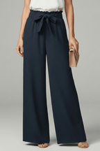 Women’s Relaxed Palazzo Trousers with Tie Belt and Wide Legs Dark Blue