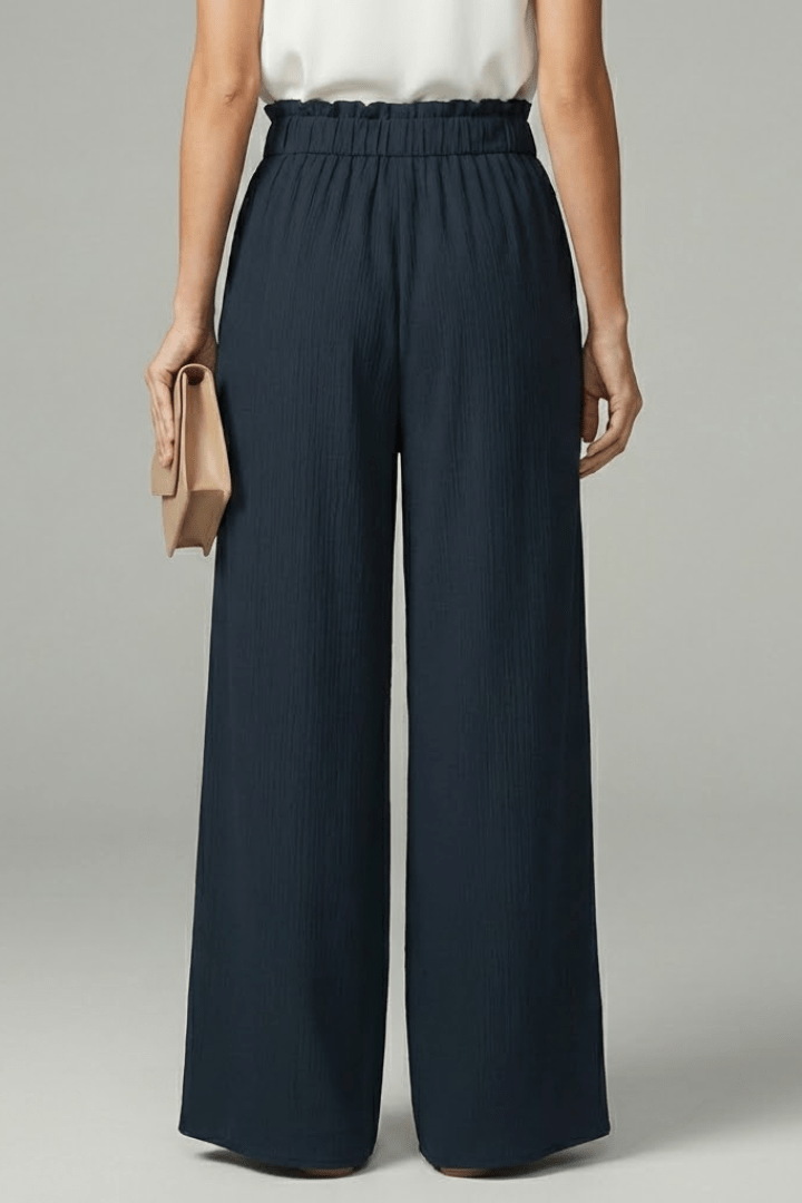 Women’s Relaxed Palazzo Trousers with Tie Belt and Wide Legs