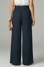 Women’s Relaxed Palazzo Trousers with Tie Belt and Wide Legs