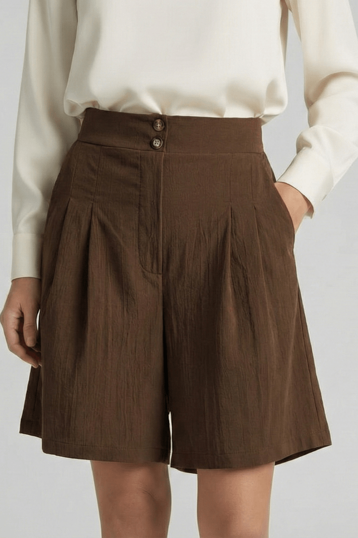 Women’s High Waist Pleated Tailored Shorts for Summer Style Coffee