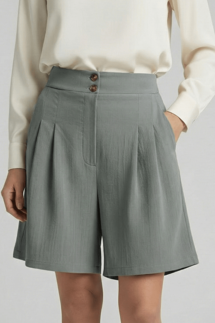 Women’s High Waist Pleated Tailored Shorts for Summer Style Light Grey