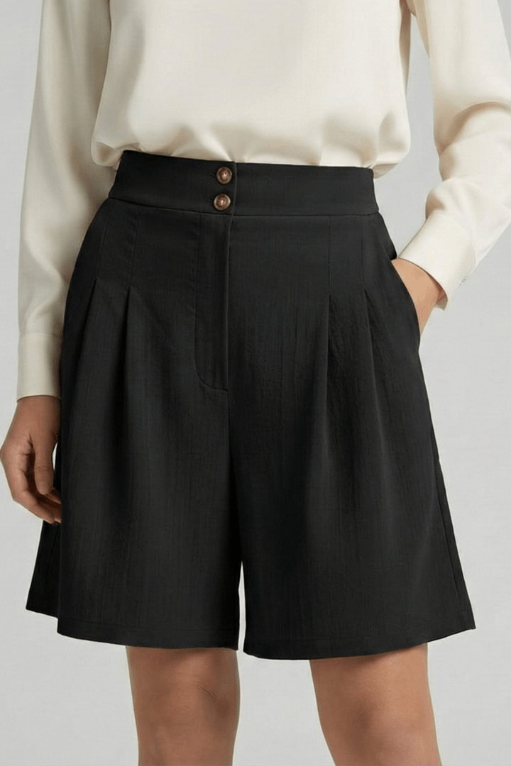 Women’s High Waist Pleated Tailored Shorts for Summer Style Black