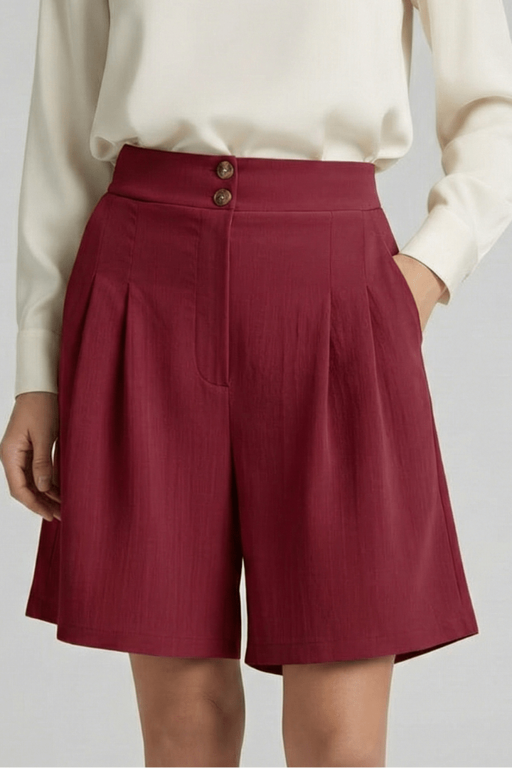 Women’s High Waist Pleated Tailored Shorts for Summer Style Burgundy