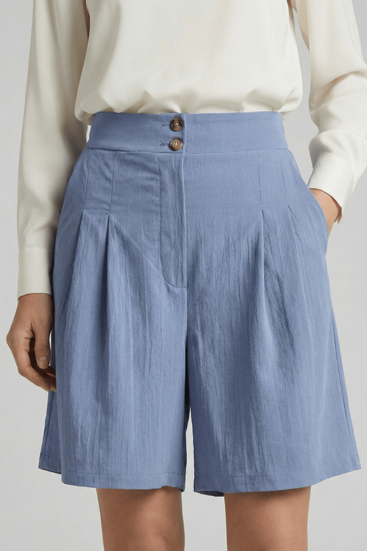 Women’s High Waist Pleated Tailored Shorts for Summer Style Light Blue