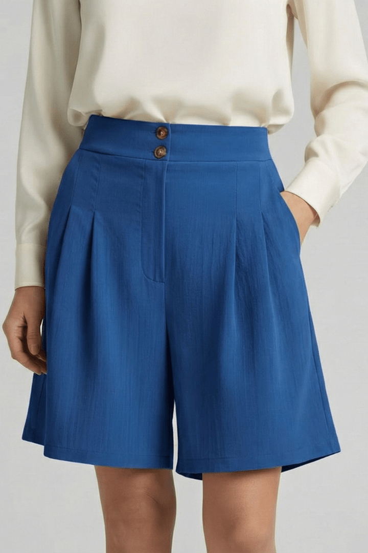 Women’s High Waist Pleated Tailored Shorts for Summer Style Marine Blue