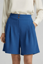 Women’s High Waist Pleated Tailored Shorts for Summer Style Marine Blue