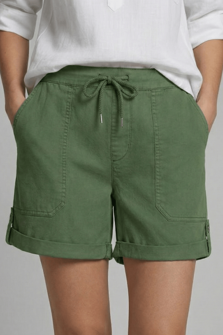 Women’s Casual Drawstring Pocket Shorts for Summer Comfort Olive Green