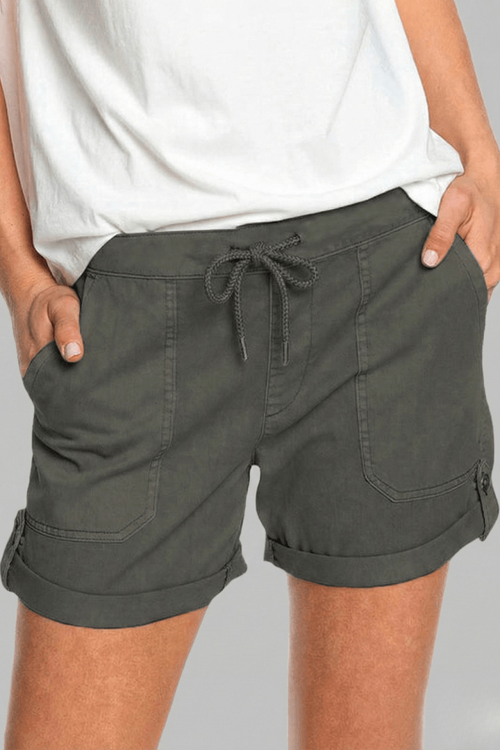Women’s Casual Drawstring Pocket Shorts for Summer Comfort Dark Grey