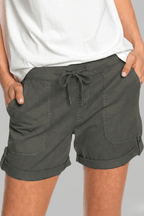 Women’s Casual Drawstring Pocket Shorts for Summer Comfort Dark Grey