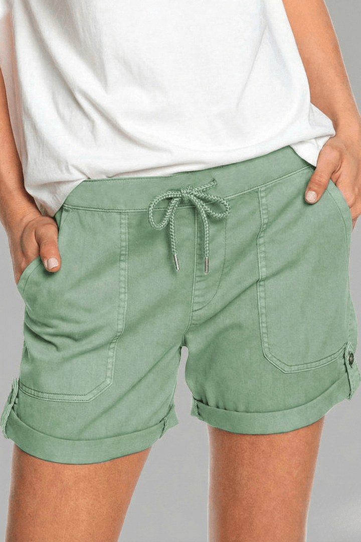 Women’s Casual Drawstring Pocket Shorts for Summer Comfort Light Green