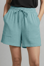 Women’s Casual Elastic Waist Drawstring Shorts for Summer Comfort Cyan
