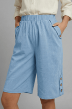Women’s Relaxed Wide Leg Button Shorts for Summer Styling Light Blue