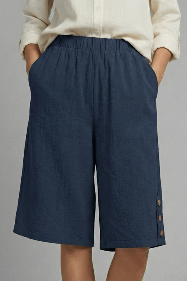 Women’s Relaxed Wide Leg Button Shorts for Summer Styling Navy Blue