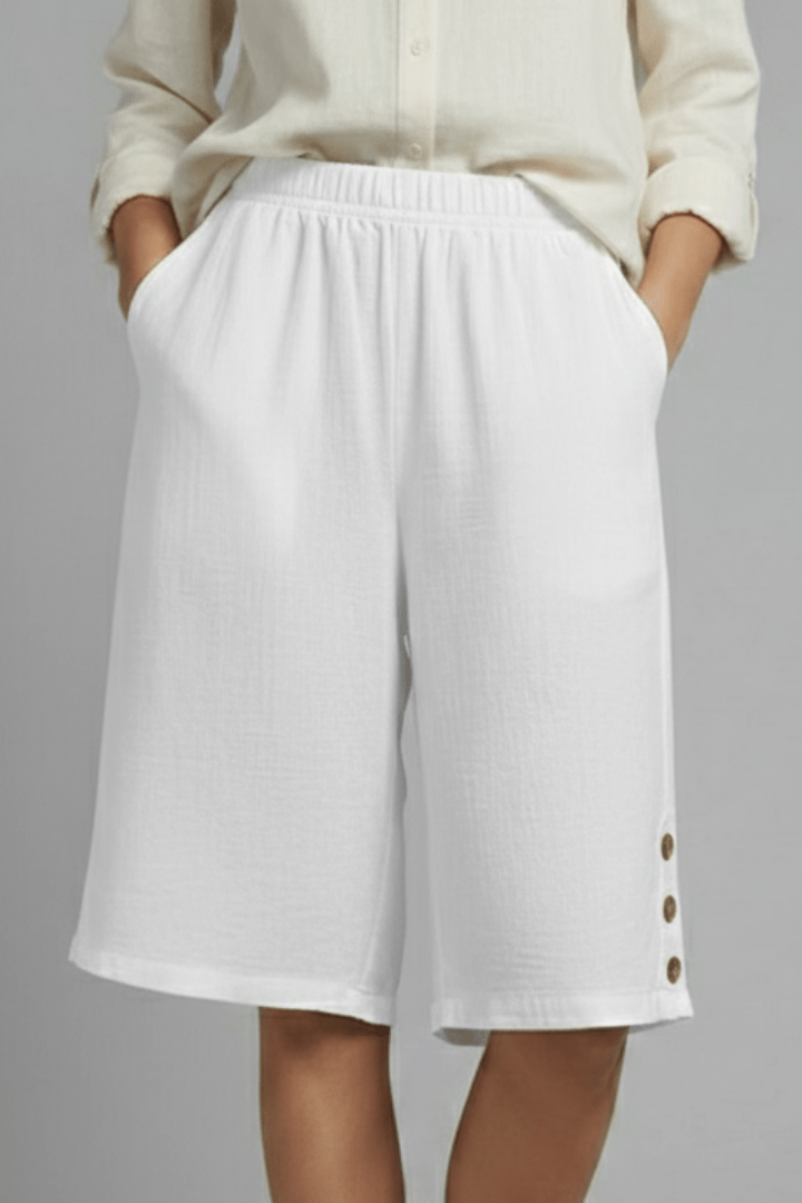 Women’s Relaxed Wide Leg Button Shorts for Summer Styling White