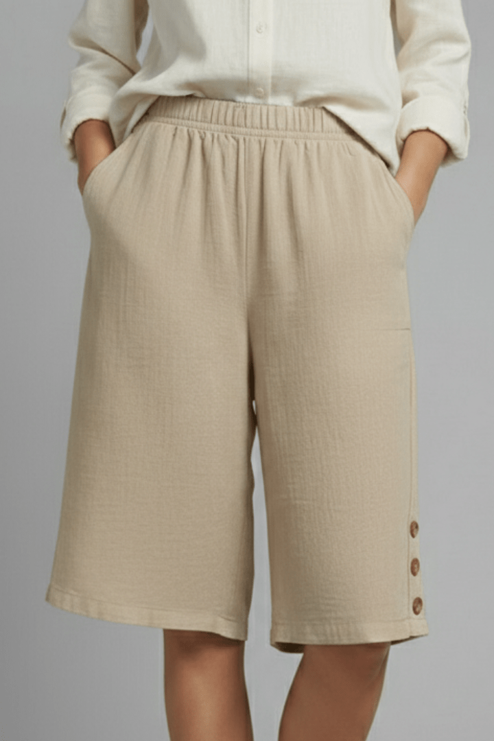 Women’s Relaxed Wide Leg Button Shorts for Summer Styling Khaki