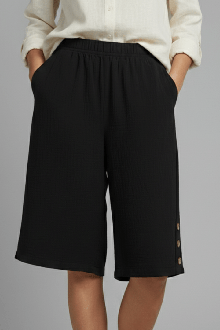Women’s Relaxed Wide Leg Button Shorts for Summer Styling Black