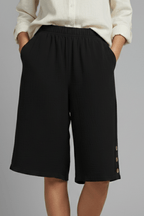Women’s Relaxed Wide Leg Button Shorts for Summer Styling Black