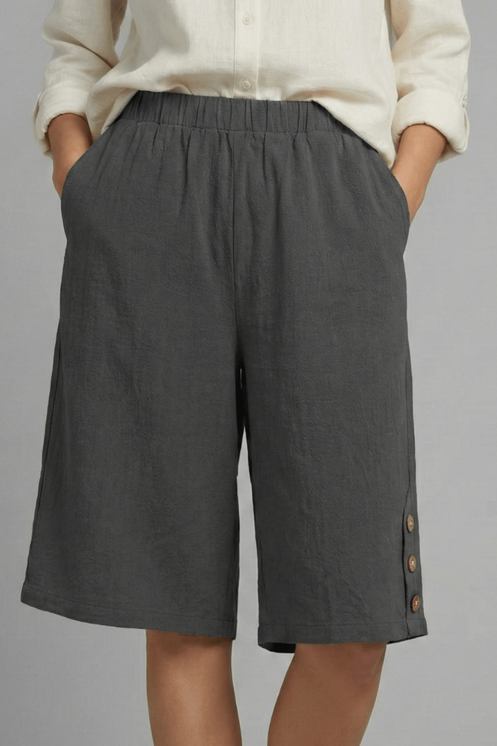 Women’s Relaxed Wide Leg Button Shorts for Summer Styling Dark Grey