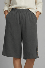 Women’s Relaxed Wide Leg Button Shorts for Summer Styling Dark Grey