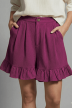 Women’s High Waist Ruffle Hem Casual Shorts for Summer Styling Purple