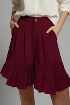 Women’s High Waist Ruffle Hem Casual Shorts for Summer Styling Burgundy
