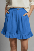 Women’s High Waist Ruffle Hem Casual Shorts for Summer Styling Blue