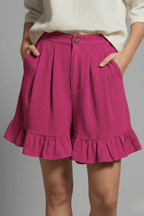 Women’s High Waist Ruffle Hem Casual Shorts for Summer Styling Rose Pink