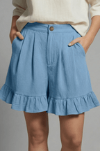 Women’s High Waist Ruffle Hem Casual Shorts for Summer Styling Sky Blue