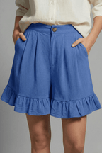Women’s High Waist Ruffle Hem Casual Shorts for Summer Styling Light Blue