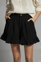 Women’s High Waist Ruffle Hem Casual Shorts for Summer Styling Black
