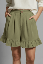 Women’s High Waist Ruffle Hem Casual Shorts for Summer Styling Army Green