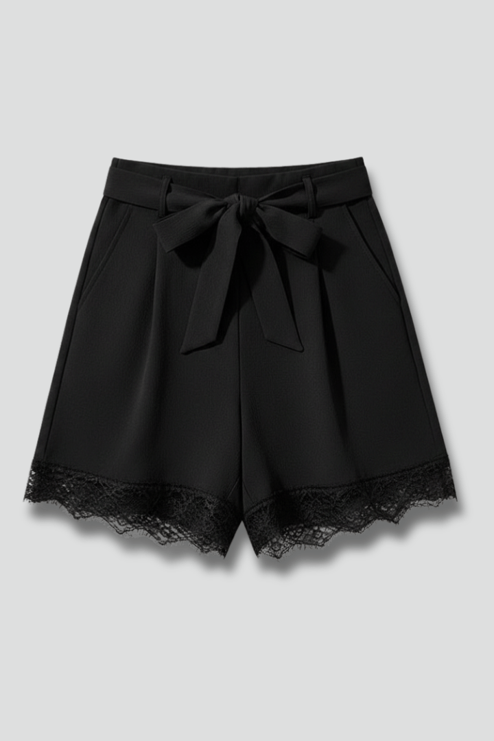 Women’s Tailored Tie Waist Shorts with Elegant Hem Detail